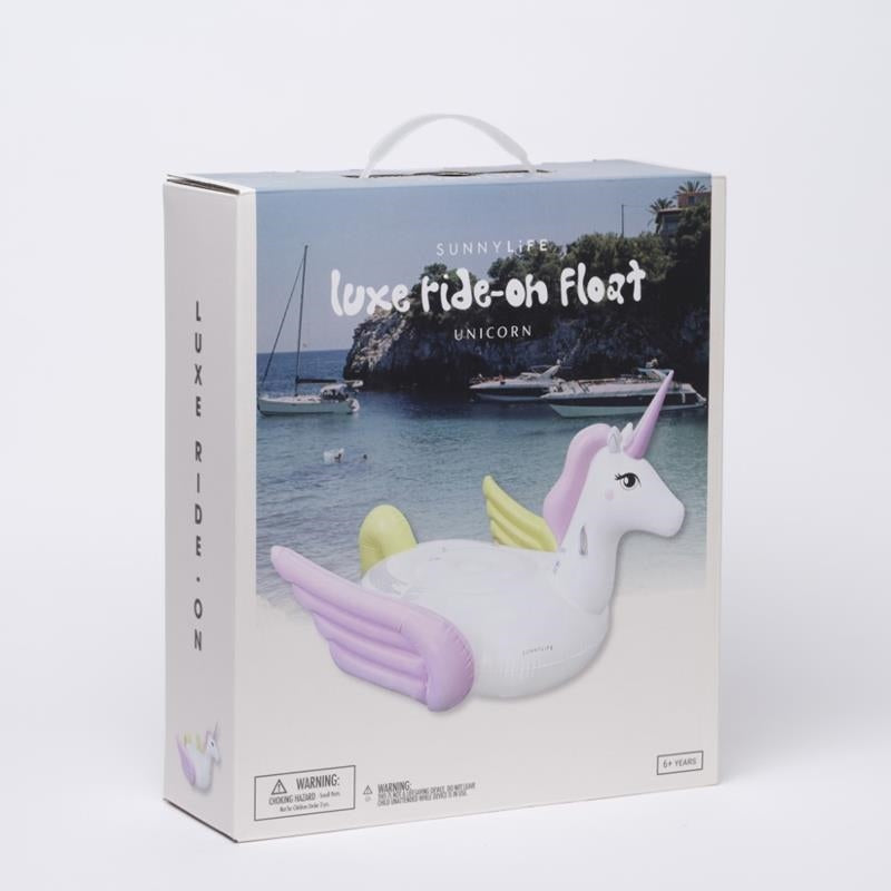 Sunnylife – Dmuchany materac do pływania Luxe Ride-On – Jednorożec, pastel